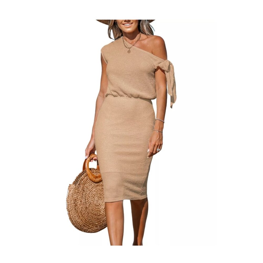 CUPSHE Women's Waffle Knit Off-Shoulder Midi Cover Up Dress